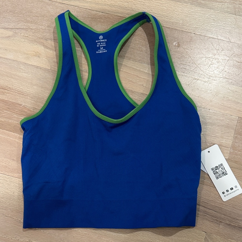 Blue and Green Women's Sports Bra